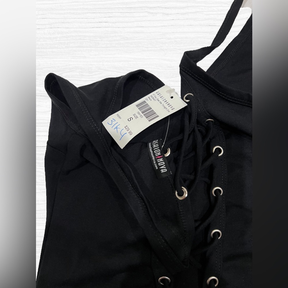 NWT Fashion Nova Black Lace Up Dress - Picture 6 of 6